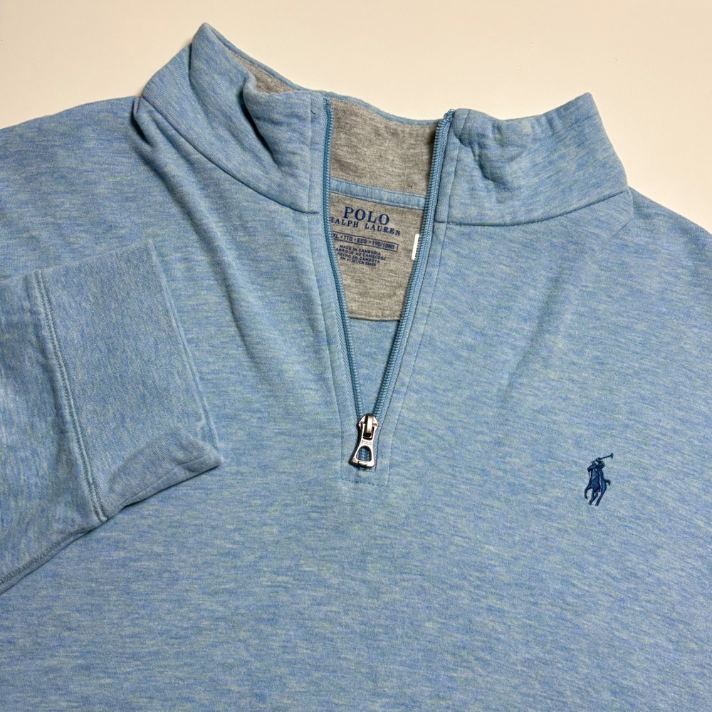 Polo Ralph Lauren Quarter Zip Pullover Mens XXL Light Blue Luxury Jersey Sweater